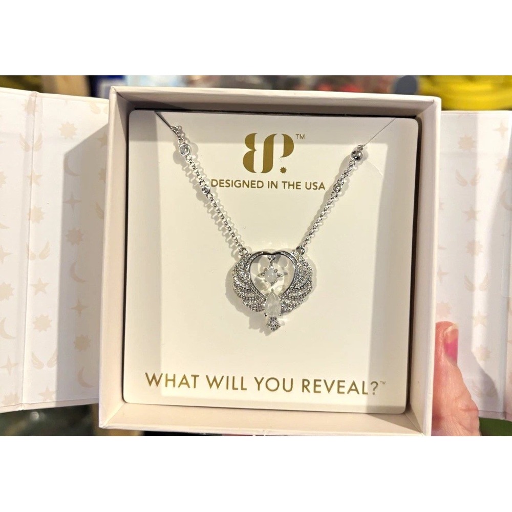 BP Necklace NK15096 "Farewell" Heart White Moonstone CZ Rhodium Plated 18" Halo